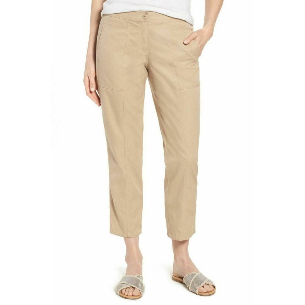 Nordstrom Signature Wide Leg Crop Pants Beige Cement Sz 12 NWOT